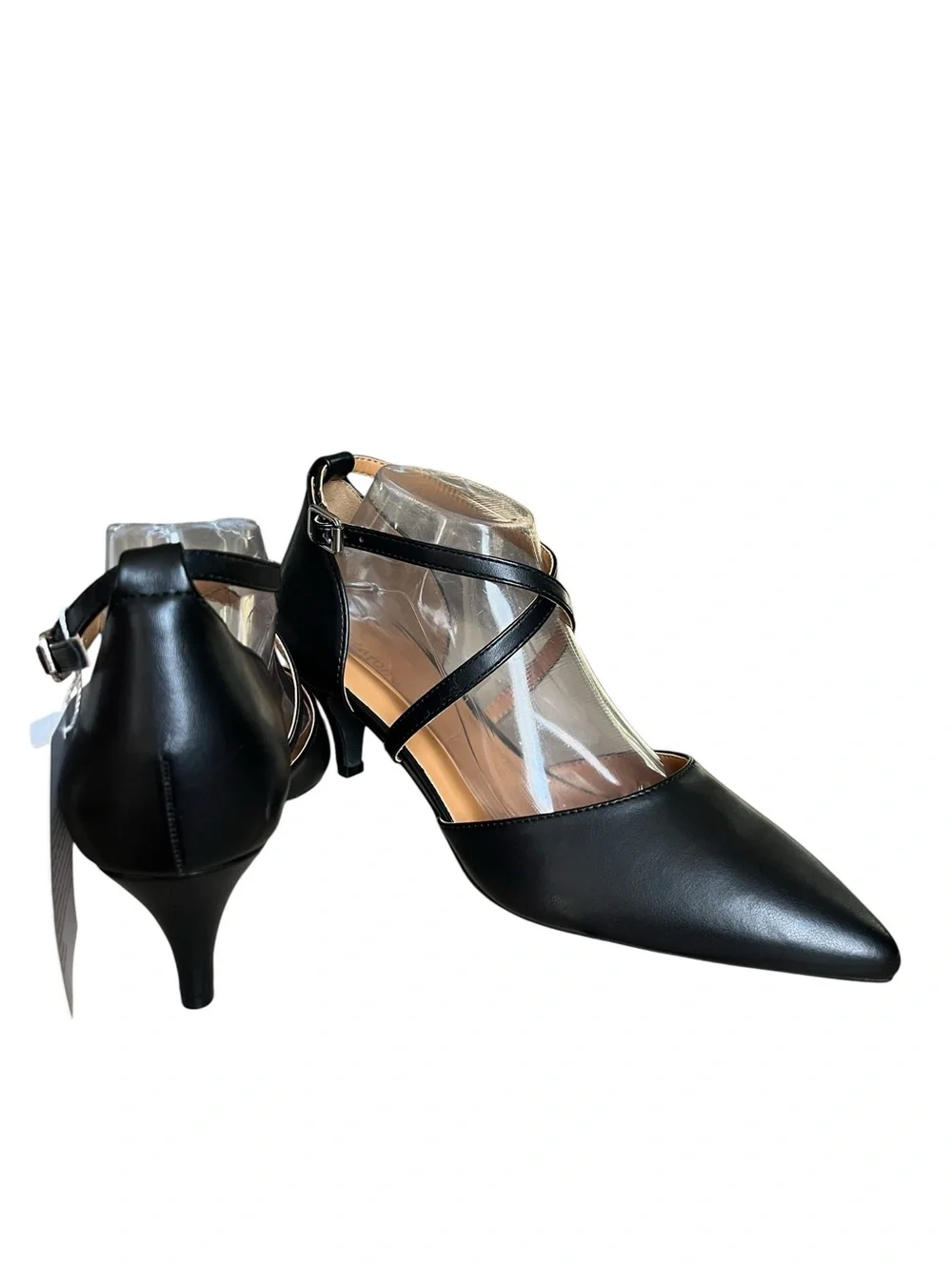 Greatonu women's kitten heel pumps featuring a pointed toe and strappy crossover